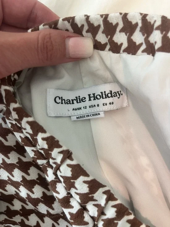 Charlie Holiday Brown & White Houndstooth Wide-Leg Pants - Picture 7 of 8